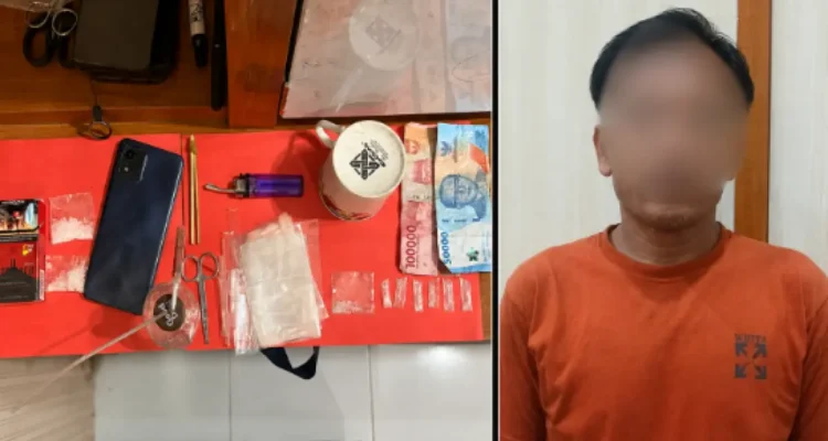DIBEKUK Y terduga pelaku peredaran narkotika di Nunukan saat diamankan di Mapolres Nunukan