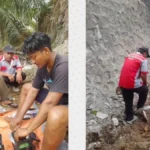 PEMULIHAN Petugas Telkomsel melakukan kabel FO yang putus