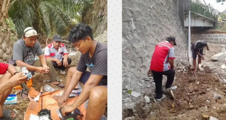 PEMULIHAN Petugas Telkomsel melakukan kabel FO yang putus