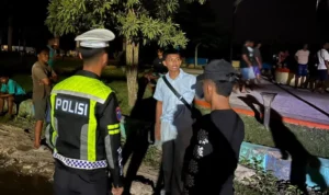 PATROLI Personel Ditlantas Polda Kaltara saat melakukan patroli blue light